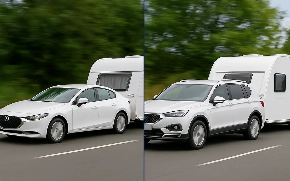 Unsere beiden Wohnwagen-Zugfahrzeuge im Vergleich (KI-Generiert)