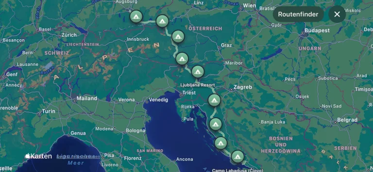 Mit der Caravanios App kannst du Campingplätze entlang deiner Route finden