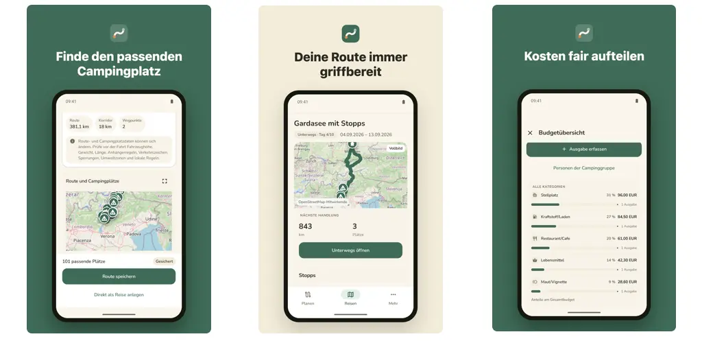 Caravanios Camping App: Reise, Route, Inventar und Checklisten an einem Ort